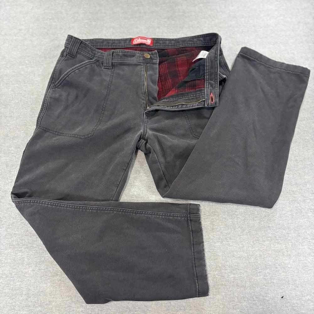 Coleman Mens Gray Fleece Lined Canvas Work Pants Plaid Lining 36x30 SACF2P5383